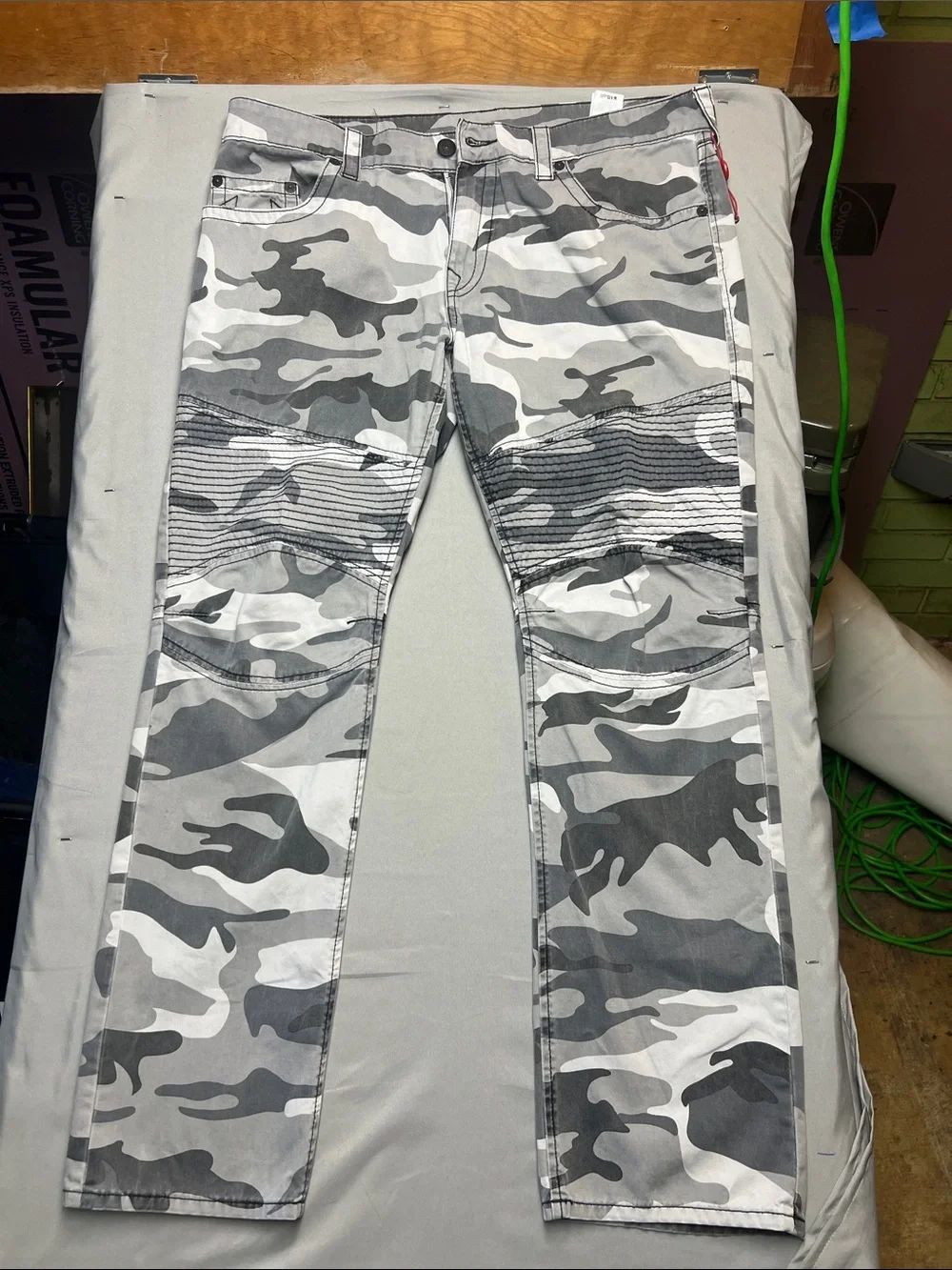 True Religion Gray & White Camo Zip Pants